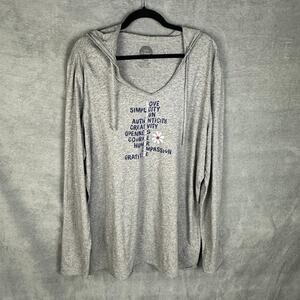 Life Is Good Top Womens XXL Gray Classic Fit Long Sleeve Tee Hood Outdoor Nature